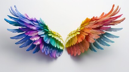 The wings of a bird are shown in full color, with each feather a different color