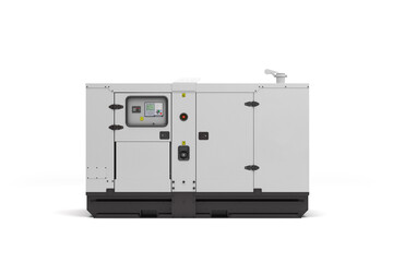 Mobile diesel generator for emergency electric power front view 3d render on white