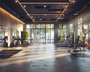 Modern gym interior with crossfit workout equipment, fitness center interior, 3d rendering