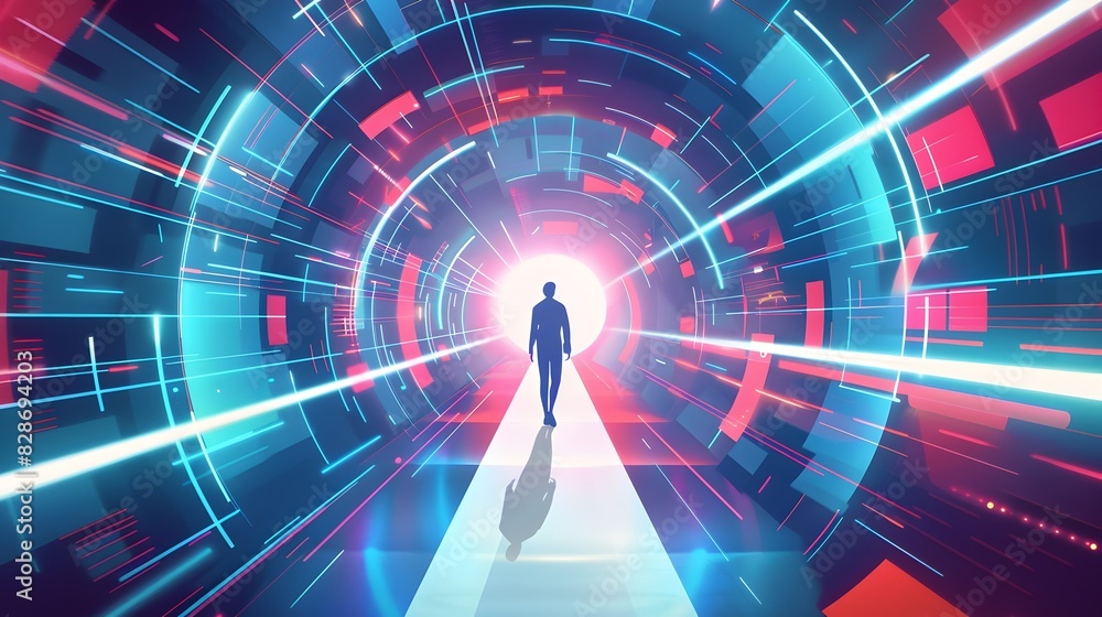 Poster futuristic tunnel of illuminated digital pathway into the unknown