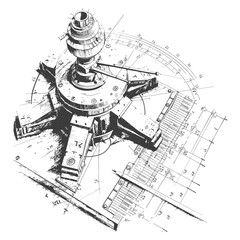 architec drawing in action with engraving style