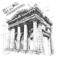 architec drawing in action with old engraving style