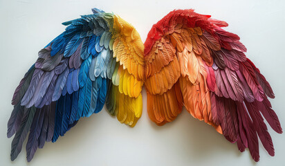 Fototapeta premium The wings of a bird are made of colorful feathers, creating a vibrant