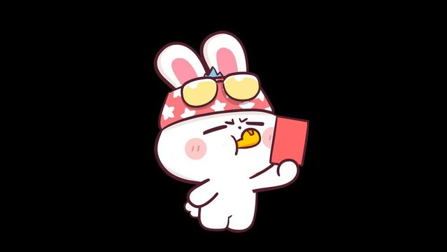 Animated Rabbit Referee Giving a Red Card - Transparent Background