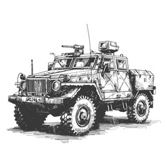 Naklejka premium armored vehicle with old engraving style
