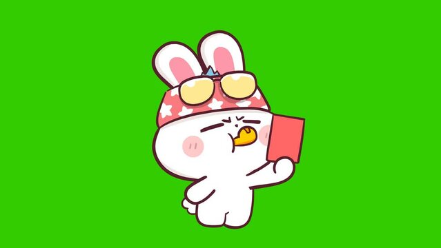 Animated Rabbit Referee Giving a Red Card - Green Screen