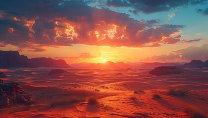 Obraz premium Majestic Desert Sunset Dramatic Lighting and Long Shadows on Sand Dunes