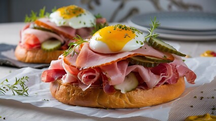 A delectable and beautifully composed food photography of a smørrebrød