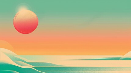 Minimalist design of a sun setting over an expansive ocean scene