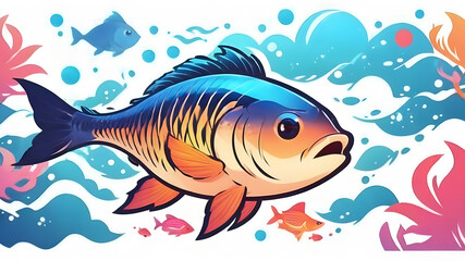 Naklejka premium Colored fish themed logo icon symbol emblem, Generative AI