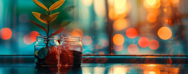 Financially healthy goals, close up, focus on, colorful tones, double exposure silhouette with goal setting