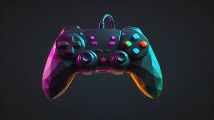 Game controller neon controller low poly on dark background, Generative AI