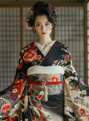 A beautiful Japanese woman wearing a kimono