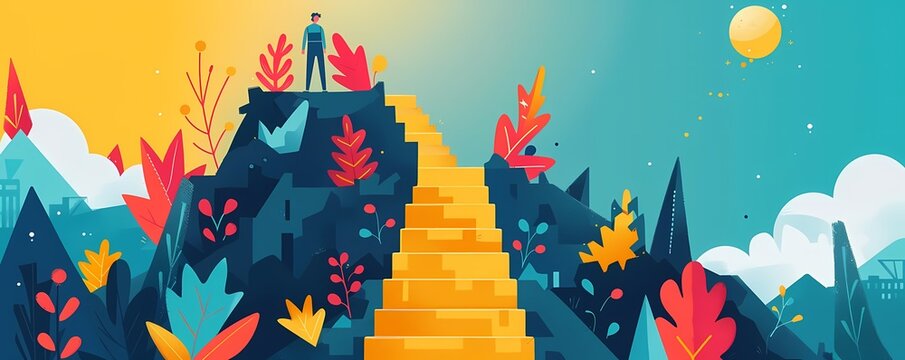 Visualize a flat design of a career development plan