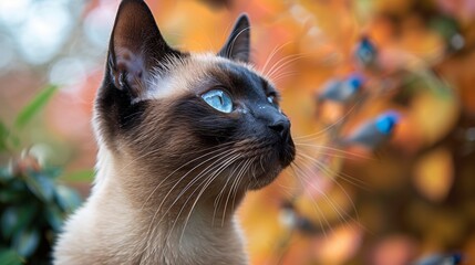 animal shelter activities, siamese cat ponders by the window, watching birds outside the shelter with curiosity and appreciation for the view