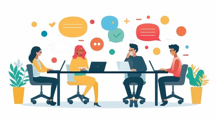 Imagine a flat design of an exit interview session