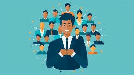 Imagine a flat design of an HR manager implementing an employee retention strategy