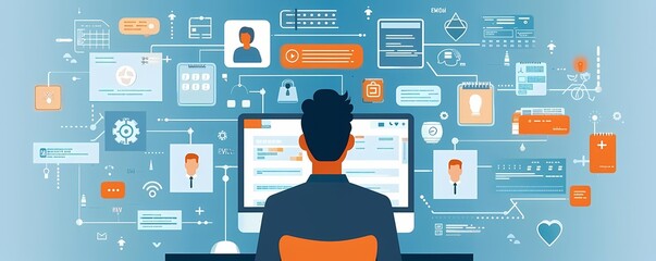 Imagine a flat design of an HR manager updating employee records