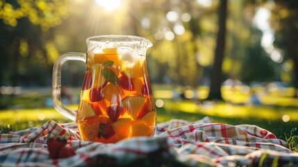 Pitcher of sangria wine cocktail, summer picnic