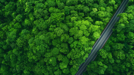 Aerial top view of a road in the forest. The road winds through tropical mangrove forests. ecosystem ecosystem Road trip, healthy environment
