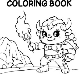 coloring book of cute and sweet buffalo animals carrying medals