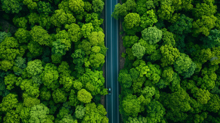 Aerial top view of a road in the forest. The road winds through tropical mangrove forests. ecosystem ecosystem Road trip, healthy environment