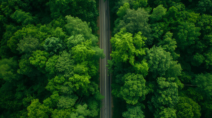 Aerial top view of a road in the forest. The road winds through tropical mangrove forests. ecosystem ecosystem Road trip, healthy environment