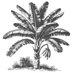 banana tree with old engraving style