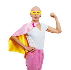 Woman posing as a superhero, stay strong against illness concept