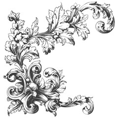 Baroque ornament for corner filigree floral element with engraving style