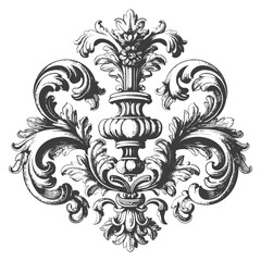Baroque ornament filigree floral element with engraving style