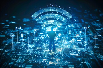 Global network management depicted through an intricate digital cityscape, visualizing the connectivity of smart city solutions