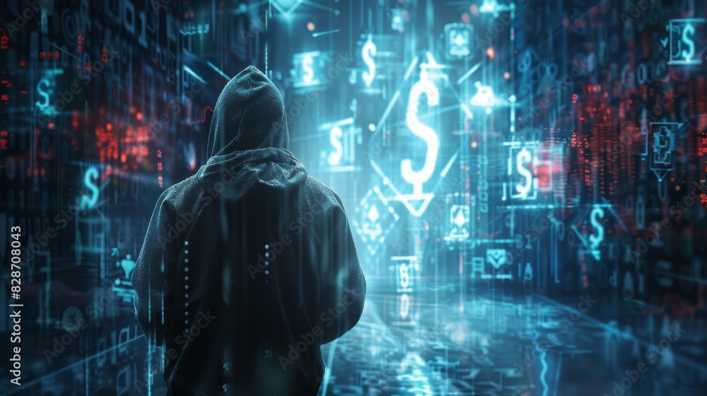 Poster cybersecurity expert working on a laptop generative ai