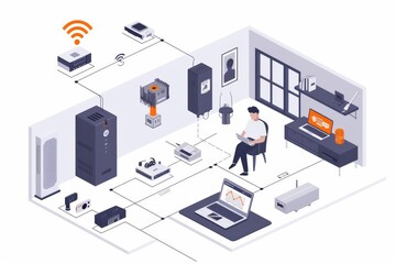 Obraz premium Smart home technology integrated in modern living spaces, illustrating convenience and automated device management