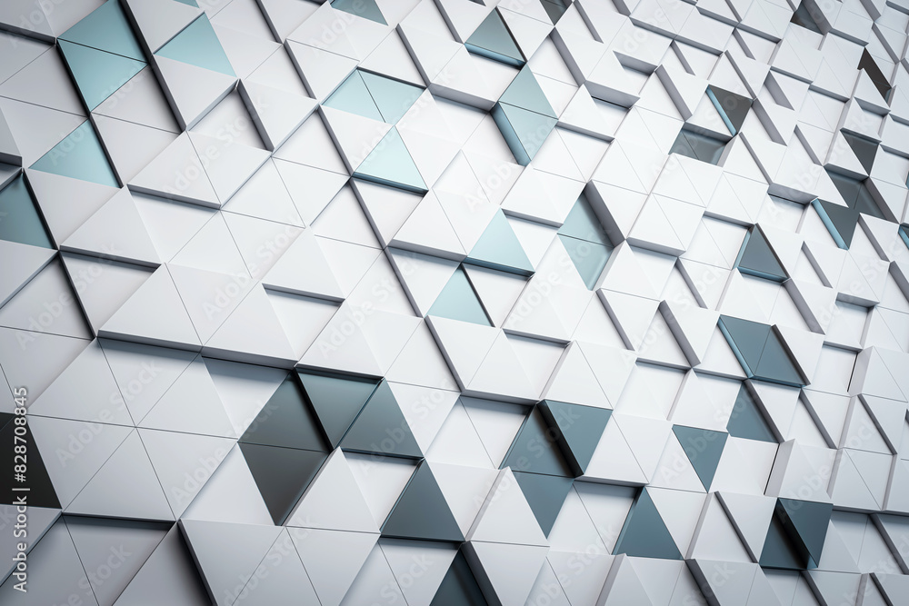 Poster An abstract geometric pattern of three-dimensional triangular shapes on a modern backdrop, concept of contemporary design. 3D Rendering
