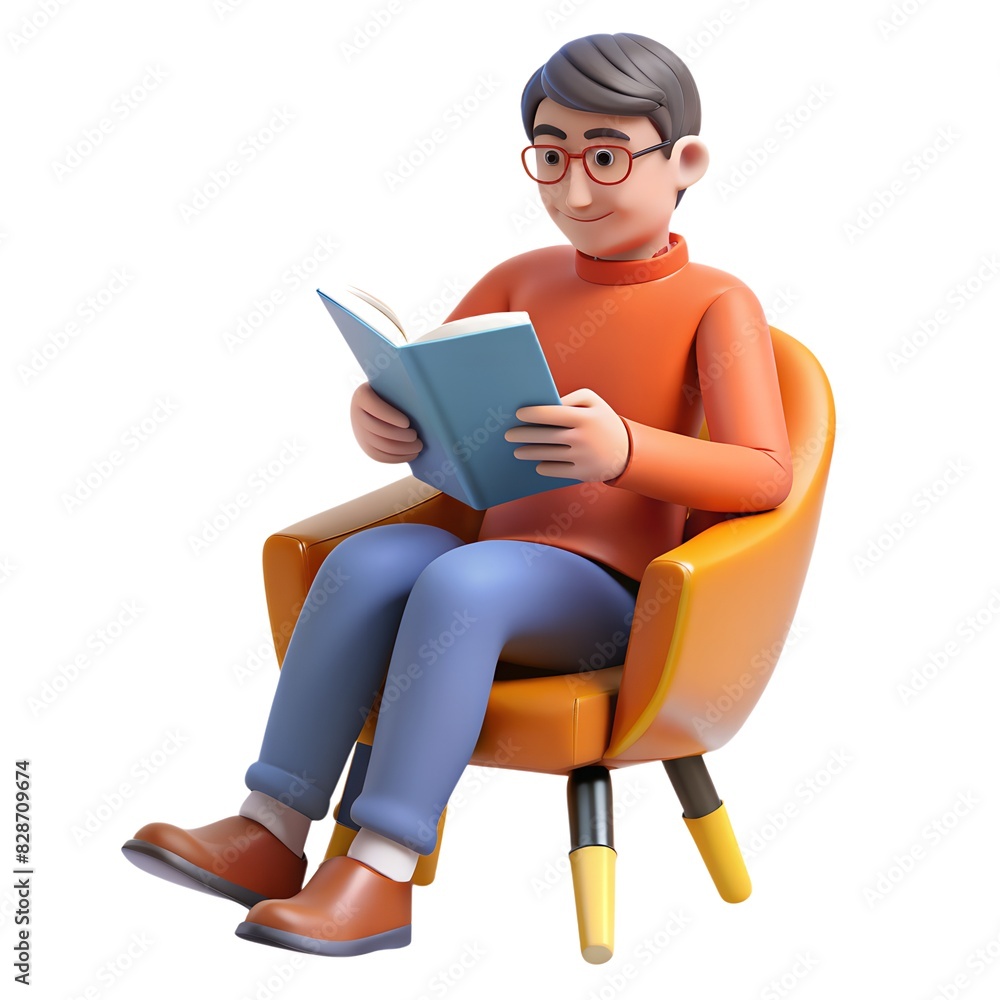 Fototapete 3D human image computer graphics man sitting reading a book for web design