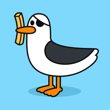 recommend clip art: Funny cartoon seagull with french fry drawing