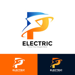 Letter P Electric Logo vector template. Suitable for initial Lightning Bolt,  corporate, technology, and poster illustration symbol
