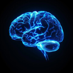 Human brain concept illustration. Glowing human brain artwork. Mind education symbol. Digital artwork raster bitmap illustration. AI artwork.