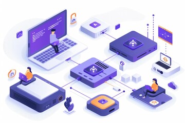 Obraz premium Network of connected devices in a smart home, visualizing the interconnected nature of modern digital technology