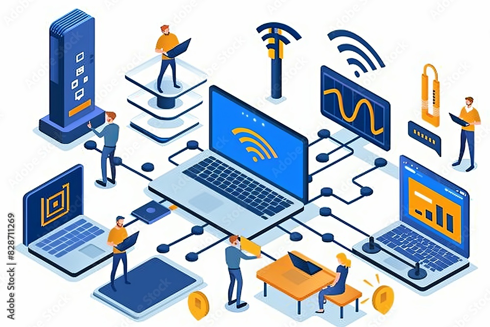 Poster illustration of digital connectivity across various smart devices, emphasizing seamless integration 