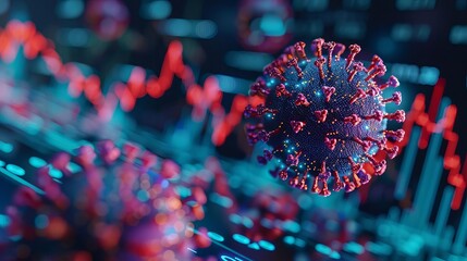 Stock market webinars discussing virus effects, close up, focus on, striking colors, educational content