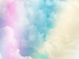 Naklejka premium beauty sweet pastel yellow and green colorful with fluffy clouds on sky. multi color rainbow image. abstract fantasy growing light