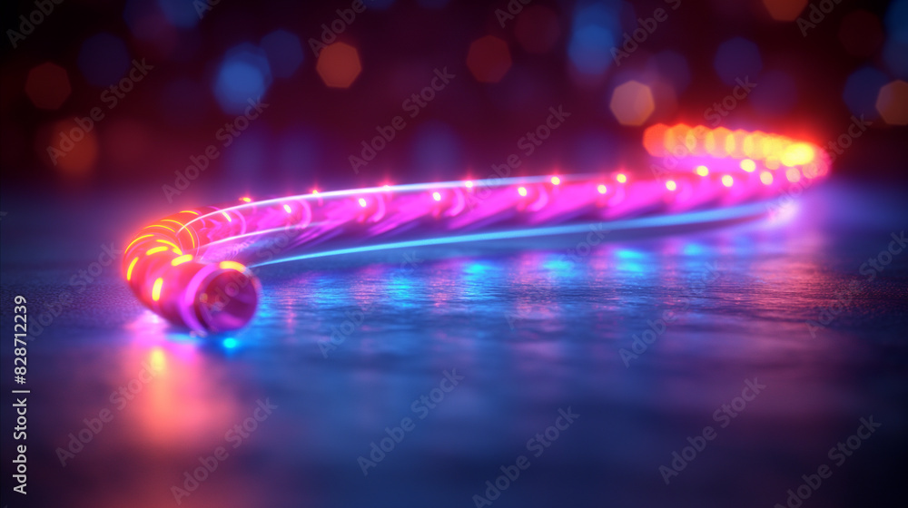 Poster fiber optics network cable. background of blue and green circles with binary code. telecommunication