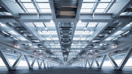 Stunning view of an interior filled with intersecting steel beams, isolated background, studio lighting, perfect for ads