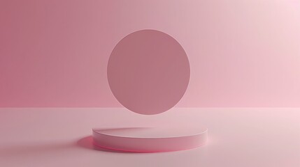 Serene beauty in focus: a floating circle against a delicate blush pink solid colored background.