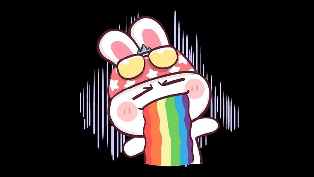 Animated Rabbit Vomiting Rainbow - Transparent Background