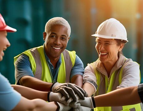 Co-workers showing team work and collaboration