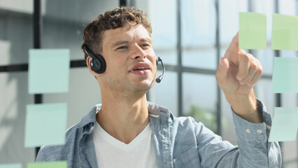 Business man, call center and web support communication at a computer in a office