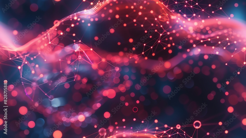 Aufkleber abstract digital background with glowing red particles and lines.